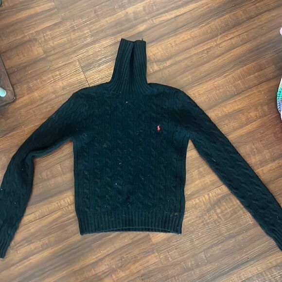 Cashmere Polo Ralph Lauren Turtleneck Cashmere - Small - Like New Black Red Logo - Picture 1 of 4
